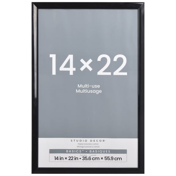 Studio Decor 14" x 22" Black Multi-Use Picture Frame - Includes Pre-attached Hanging Hardware, Horizontal or Vertical Display - 1 Pack