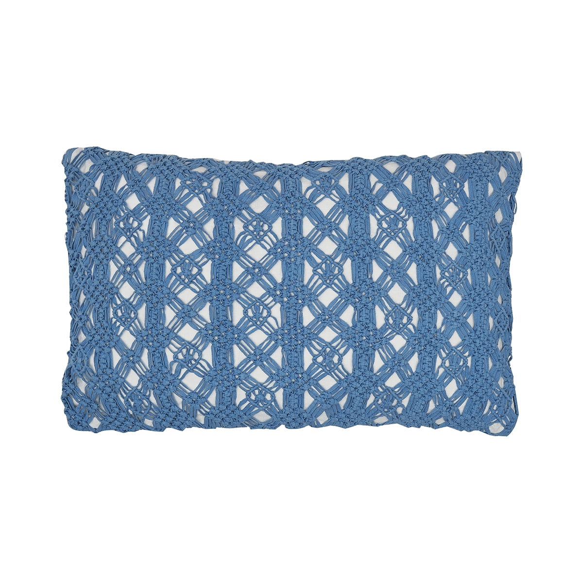 Blue Handcrafted Macramé Rectangular Throw Pillow with Zipper Closure
