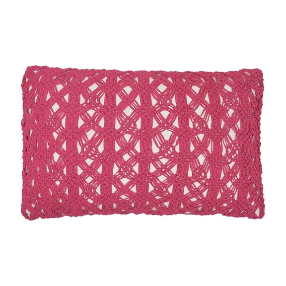 Clyde Boho Pink Macrame Cotton Accent Pillow, 14" x 22"