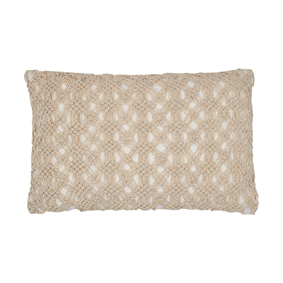 Clyde Boho Tan Macrame Cotton Accent Pillow, 14" x 22"