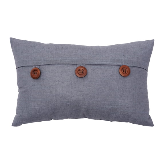 Grey Tone Envelope Embroidered Lumbar Accent Pillow, 14" x 22" w/ Decorative Wooden Buttons