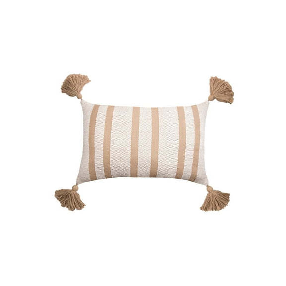 Joey Striped Dune Tan Cotton Accent Pillow, 14" x 22"