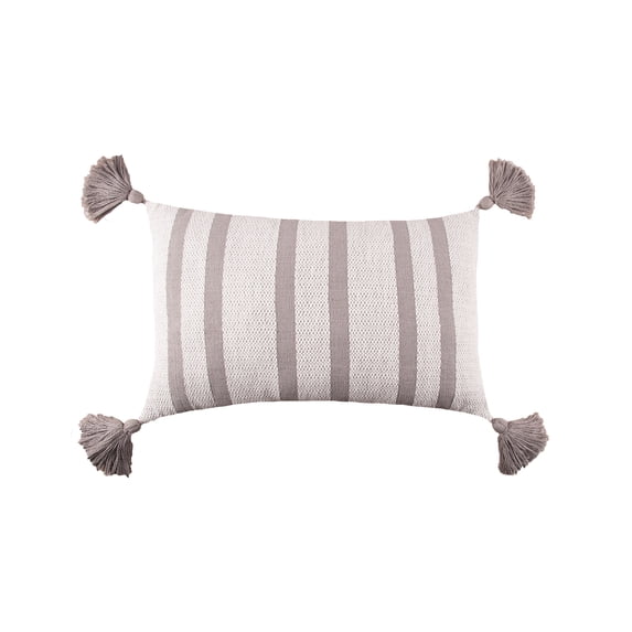 Joey Striped Gray Cotton Accent Pillow, 14" x 22"