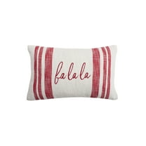 Morgan Red Striped " Fa La La" 100% Cotton Christmas Accent Throw Pillow 14" x 22"