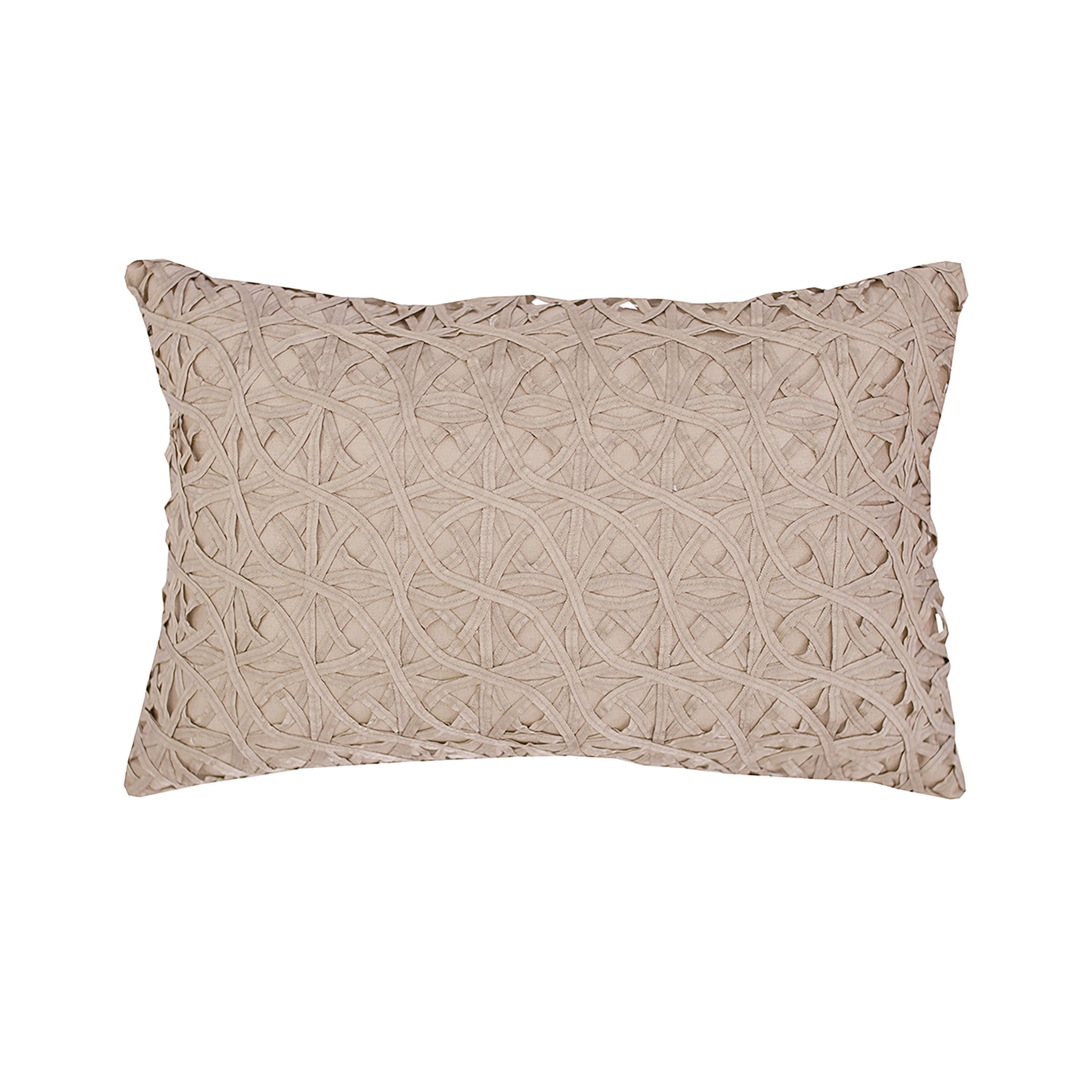 Sandstone Tan Embroidered Ribbon Mesh Polyester Throw Pillow Set