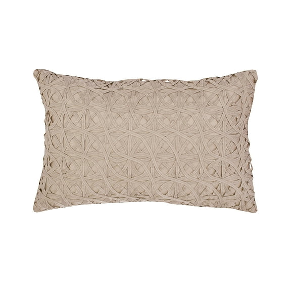 Ribbon Mesh Solid Sandstone Tan Polyester Decor Throw Pillow, 14" x 22"