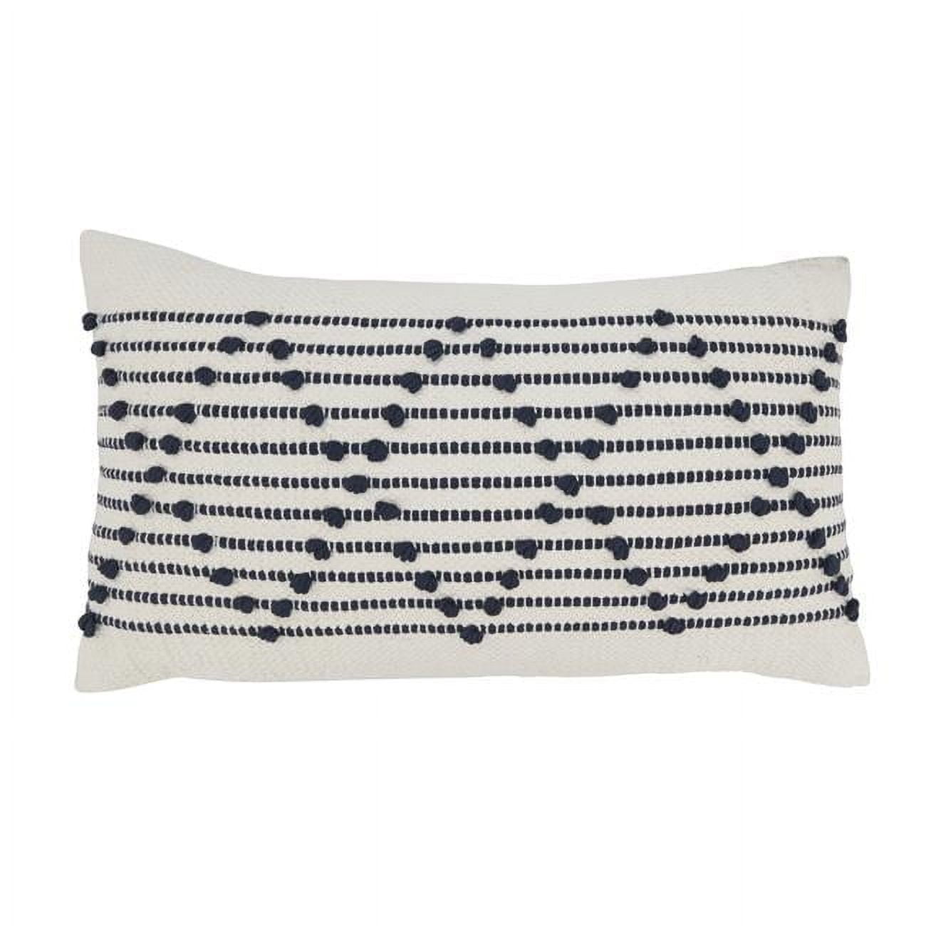 Off-White and Navy Diamond Weave Cotton Throw Pillow, 14"x22"