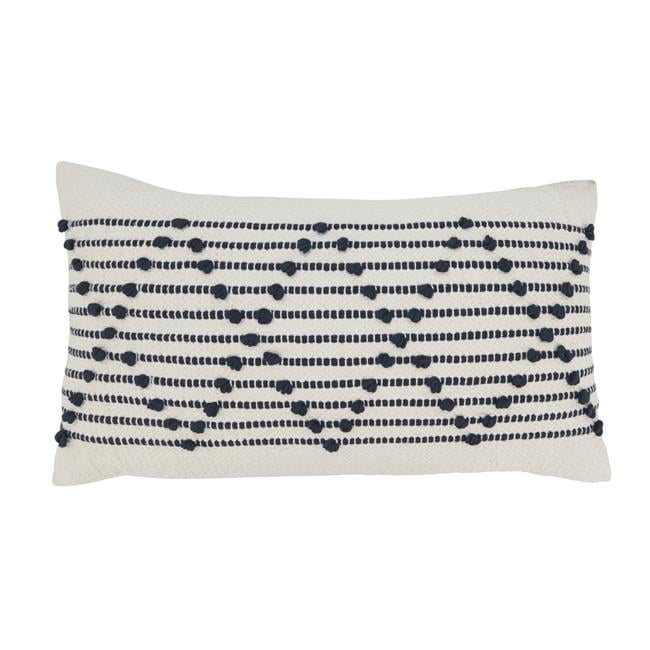 Off-White and Navy Diamond Weave Cotton Throw Pillow, 14"x22"