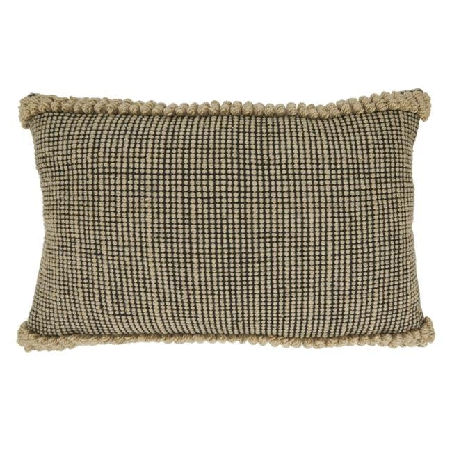 Rustic Charm Beige and Black Outdoor Throw Pillow, 14"x22"