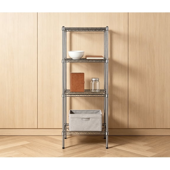 14" x 24" Chrome 4-Shelf Kit with 54" Posts, Commercial Storage Rack Unit, Heavy Duty Storage Shelving, Wire Shelving Kit, Adjustable Rack Strong Steel, Multipurpose Wire Shelf