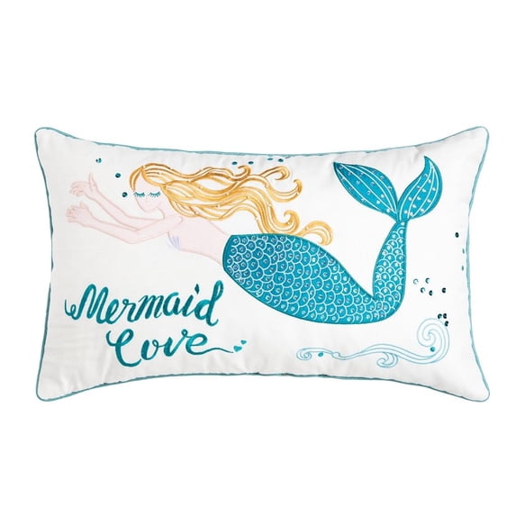 "Mermaid Love" Embroidered Cotton Blend Accent Throw Pillow 14" x 24"