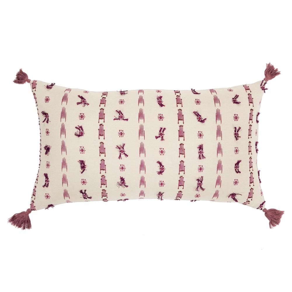 14"x26" Oversized Striped Polyester Filled Lumbar Throw Pillow Ivory/Dark Pink - Rizzy Home