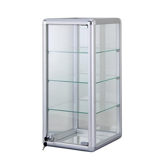 14 x 27 in. Glass Countertop Showcase Tower Display Case, Silver