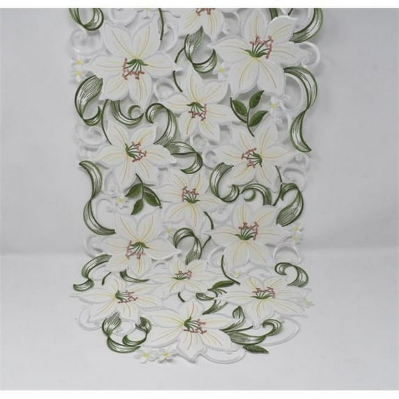 14 x 28 in. Lily on White Fabric Table Runner