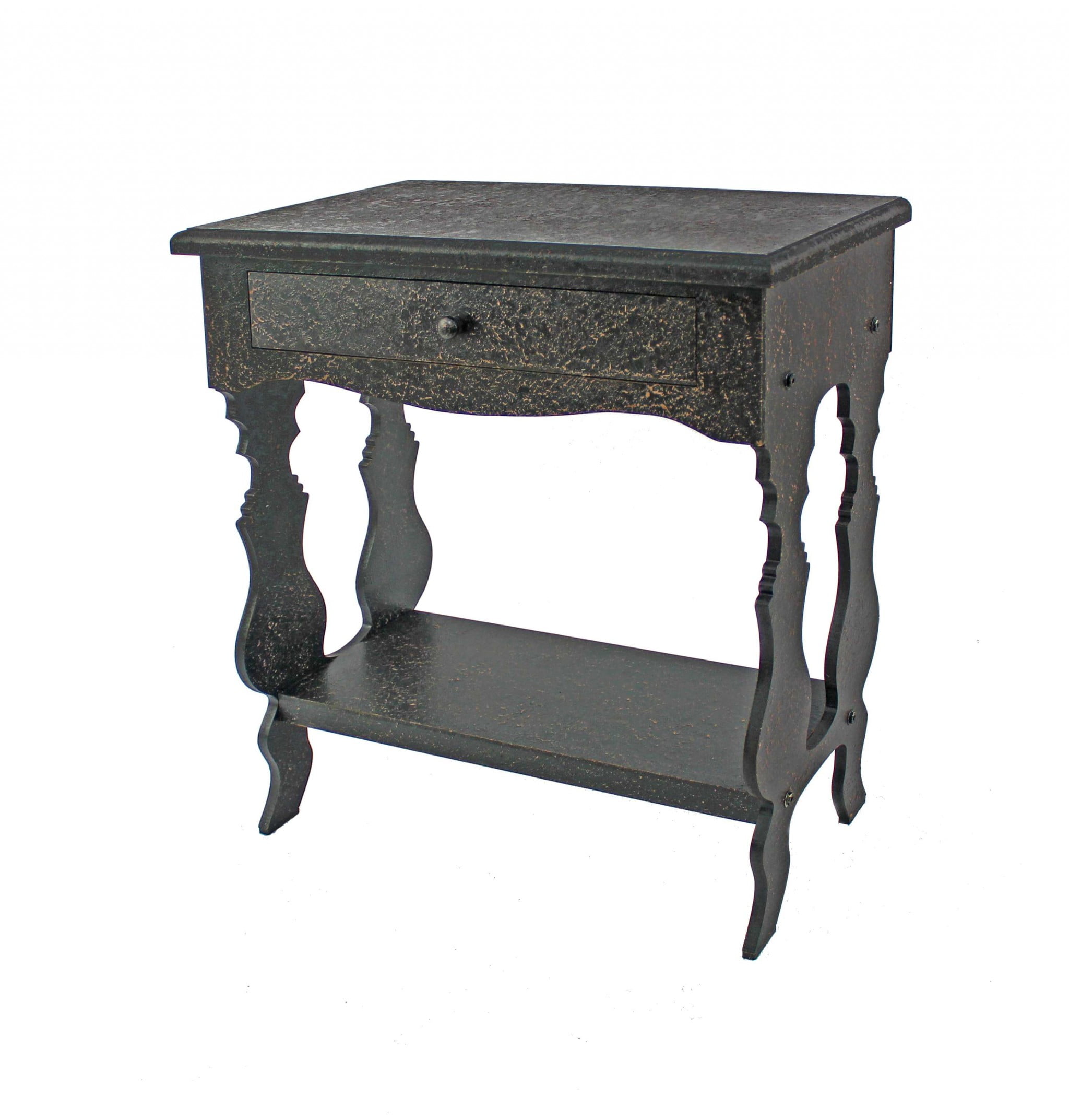 Vintage Black Wooden Accent Table with Gold Highlights and Storage