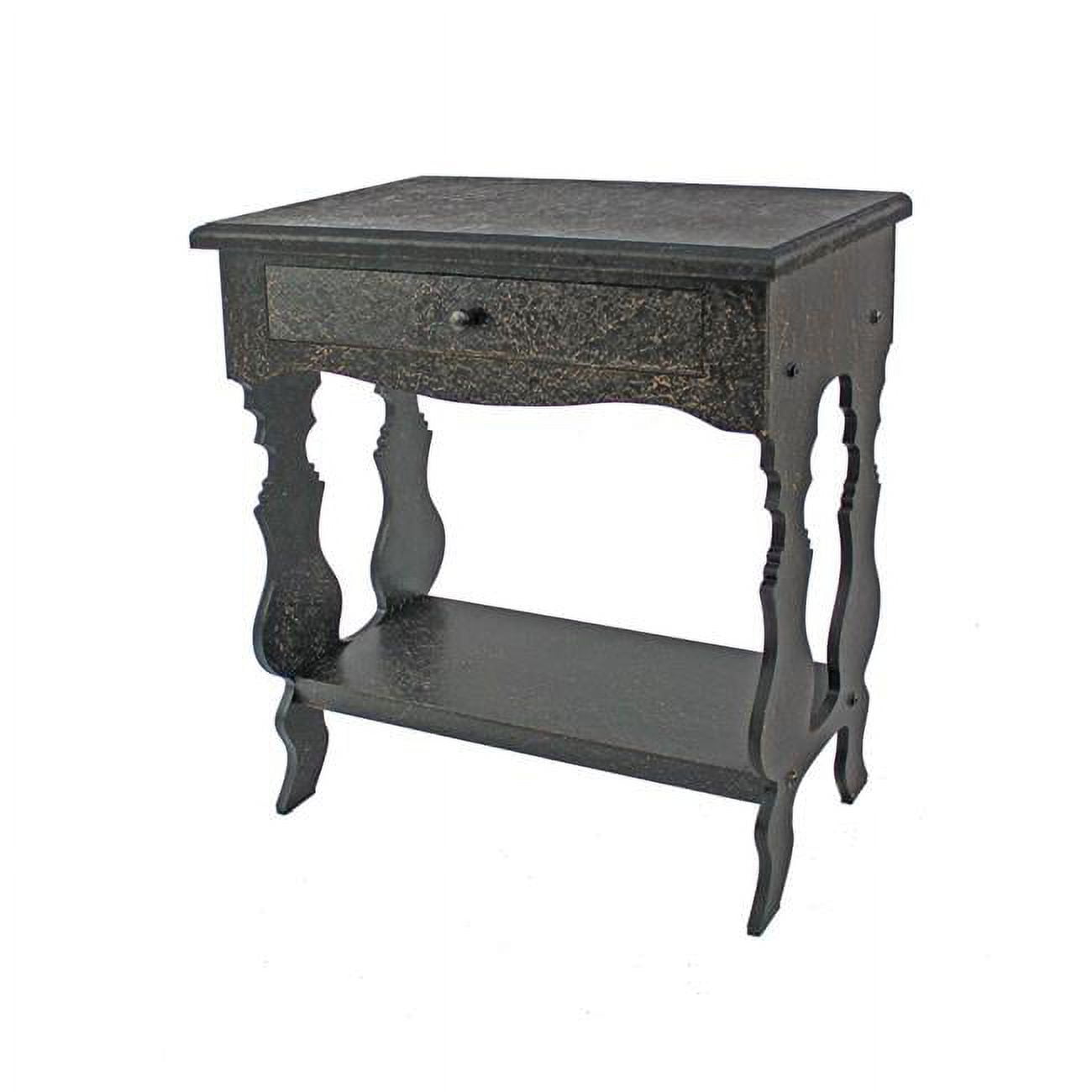 Vintage Black Wooden Accent Table with Gold Highlights and Storage
