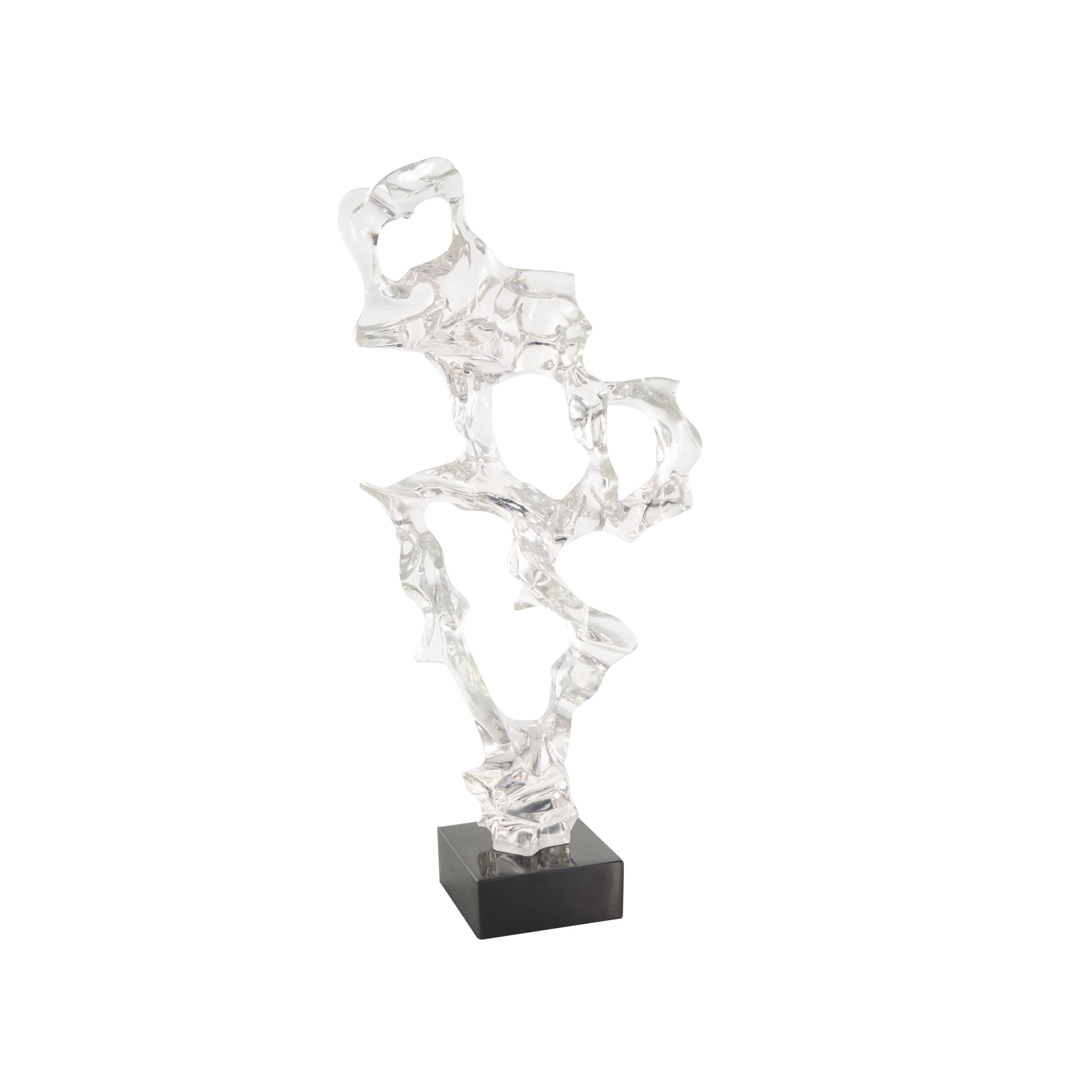 14" x 29" Clear Resin Abstract Sculpture with Black Square Base, by DecMode