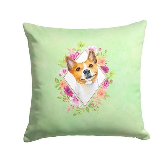 14 x 3 x 14 in. Basenji Green Flowers Fabric Decorative Pillow