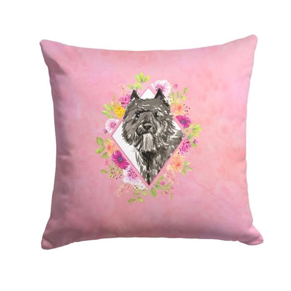 14 x 3 x 14 in. Bouvier Des Flandres Pink Flowers Fabric Decorative Pillow