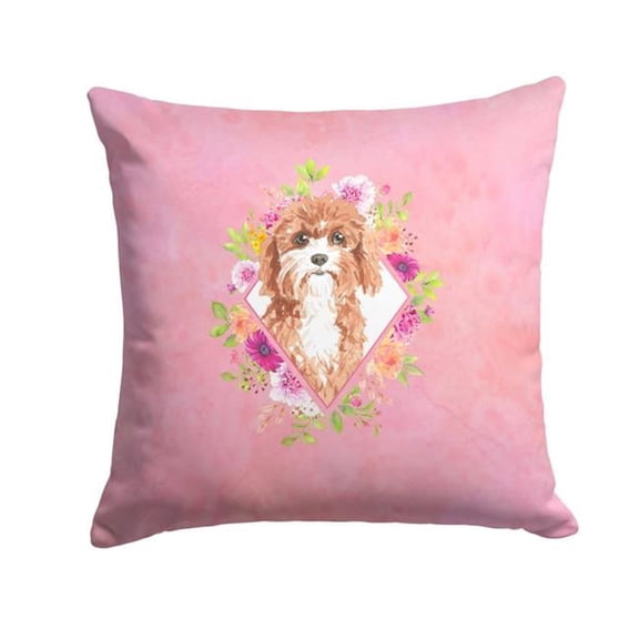14 x 3 x 14 in. Cavapoo Pink Flowers Fabric Decorative Pillow