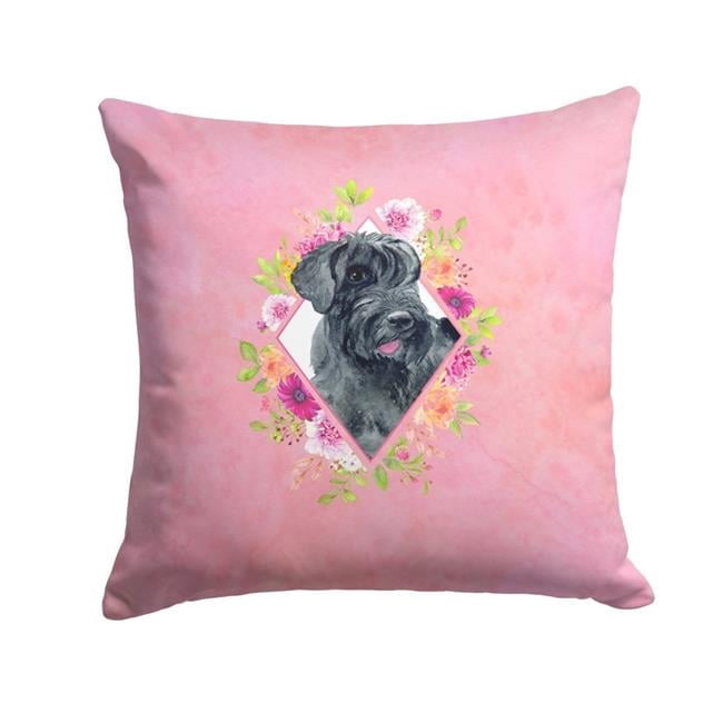 14 x 3 x 14 in. Giant Schnauzer Pink Flowers Fabric Decorative Pillow ...