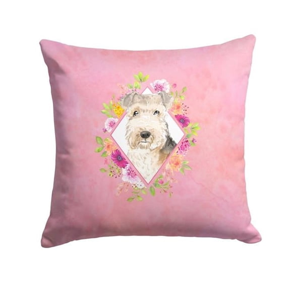 14 x 3 x 14 in. Lakeland Terrier Pink Flowers Fabric Decorative Pillow