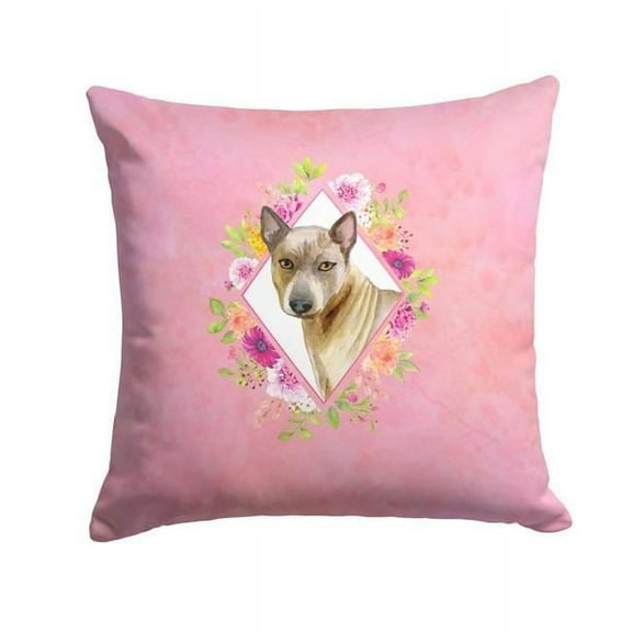 14 x 3 x 14 in. Thai Ridgeback Pink Flowers Fabric Decorative Pillow