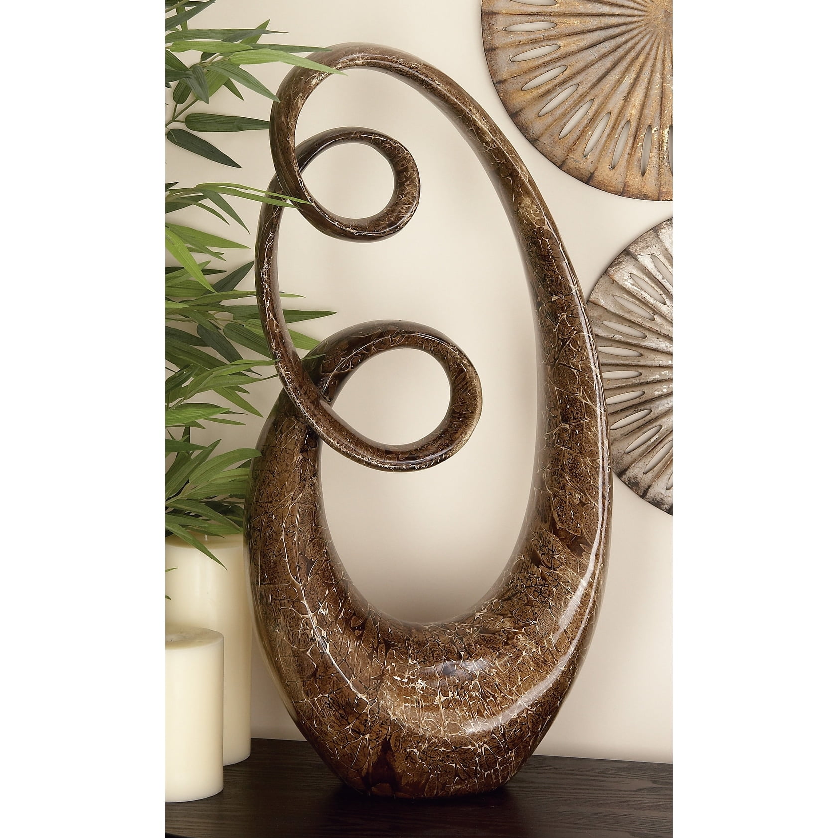 Abstract Brown Polystone Swirl Decorative Sculpture