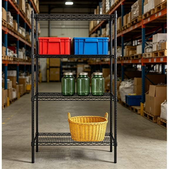 14" x 36" Black Epoxy 4-Shelf Kit with 72" Posts, Commercial Storage Rack Unit, Heavy Duty Storage Shelving, Wire Shelving Kit, Adjustable Rack Strong Steel, Multipurpose Wire Shelf