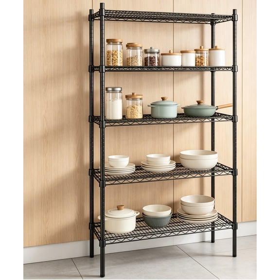 14" x 36" Black Epoxy 5-Shelf Kit with 72" Posts, Commercial Storage Rack Unit, Heavy Duty Storage Shelving, Wire Shelving Kit, Adjustable Rack Strong Steel, Multipurpose Wire Shelf