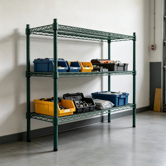 14" x 36" Green Epoxy 3-Shelf Kit with 34" Posts, Commercial Storage Rack Unit, Heavy-Duty Adjustable Wire Shelving for Restaurant, Retail, and Warehouse Storage, 1,800 lb Capacity
