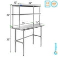 thumbnail image 1 of 14" x 36" Open Base Stainless Steel Work Table With 12" Wide Double Tier Overshelf | Metal Kitchen Prep Table & Shelving Combo, 1 of 6