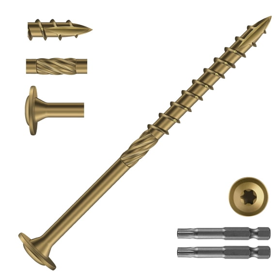 #14 x 4 Inch Lag Screws (140Pcs) 4lb. Structural Wood Screw, Bronze, Carbon Steel, Washer Head, Rust Resistant epoxy Coated, T30 Star Bit