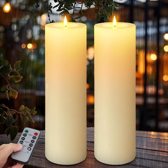 14 x 4 Inch Waterproof Flickering LED Flameless Pillar Candles with Timer and Remote Control Ivory 2 Pack Bestseling