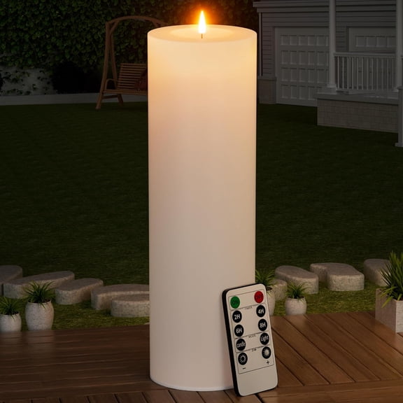14" x 4" Large Outdoor Candle with Timer Waterproof Flickering LED Flameless Battery Operated Remote Fake Pillar Realistic for Patio Porch Lantern White 1 Pack