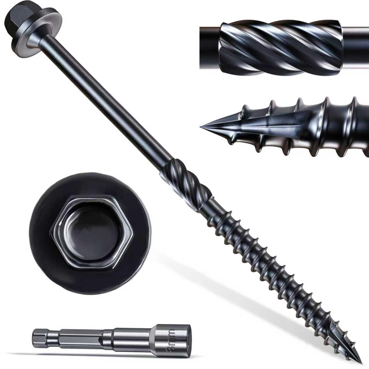 14 x 4 Wood Structural Screws 50 Pcs, Exterior Hex-Head Lag Screws, Black Heavy Duty Construction Timber Log Landscaping Wood Screws, 5/16 Hex Socket Included