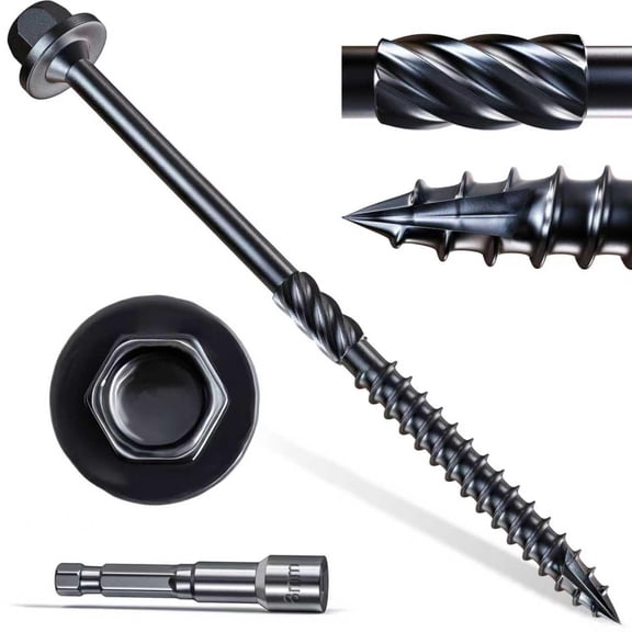 #14 x 4 Wood Structural Screws 50 Pcs, Exterior Hex-Head Lag Screws, Black Heavy Duty Construction Timber Log Landscaping Wood Screws, 5/16 Hex Socket Included