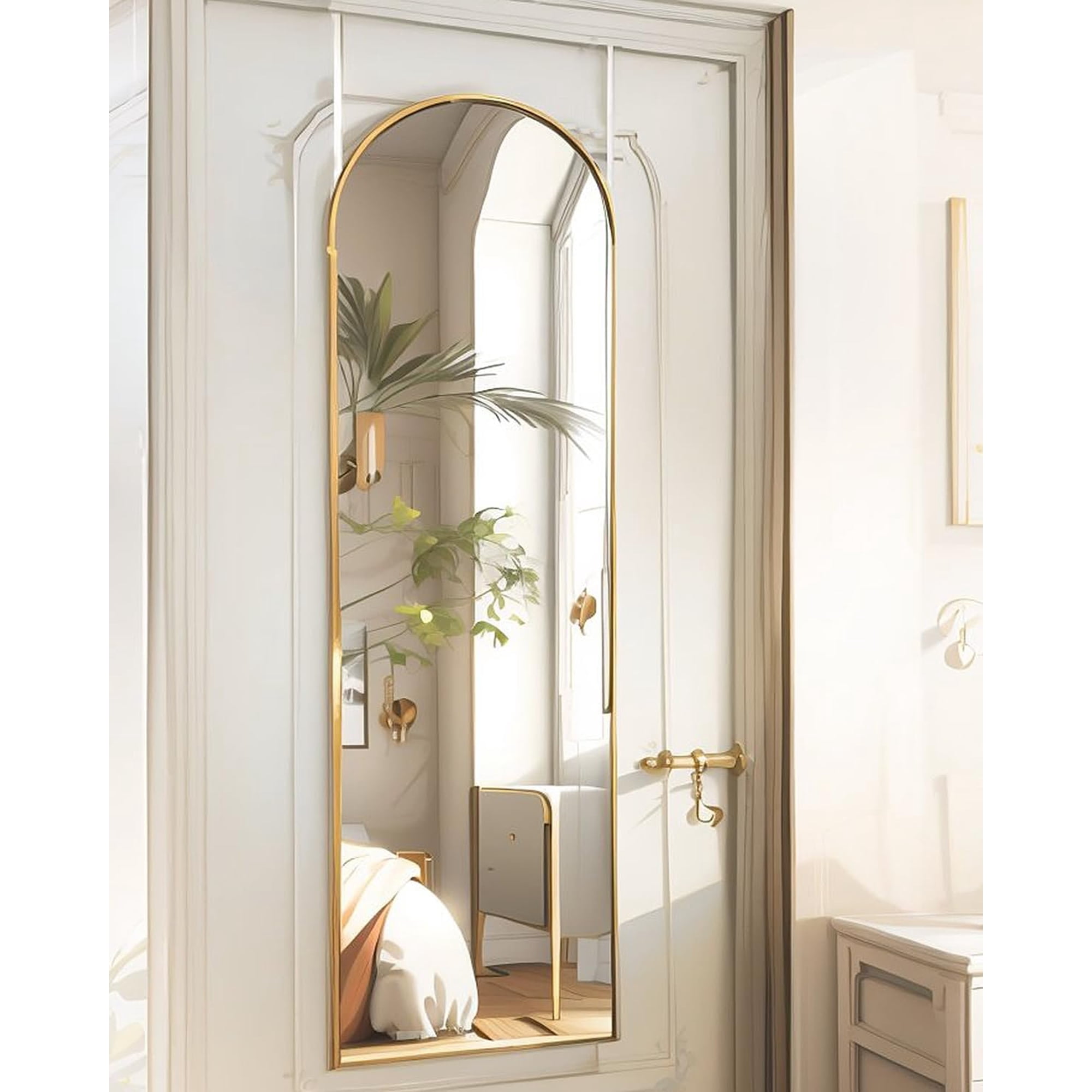 14"x 48" Arched Vertical Wall Mirror, Frame, Over The Door, Full , or Mounting, Modern Style