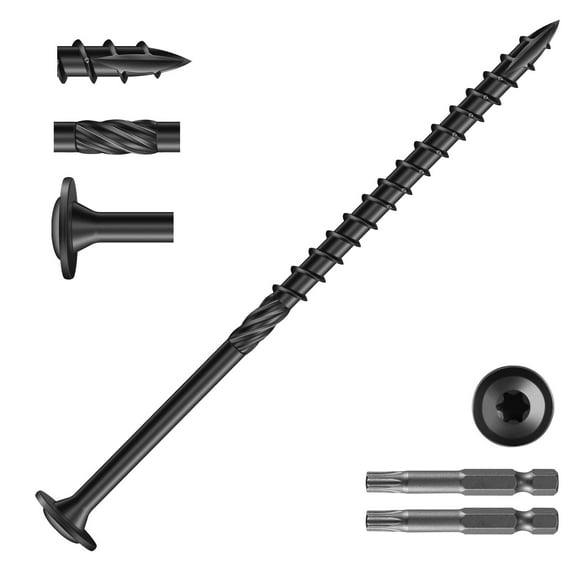 #14 x 5 Inch Lag Screws (57Pcs) 2lb. Suctural Wood Screw, Black, Car Steel, Washer Head, Rust Resistant epoxy Coated, T30 Star Bit