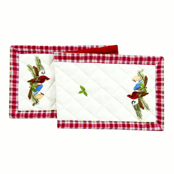 Holiday Birds 100% Cotton Quilted Christmas Table Runner 14" x 51"