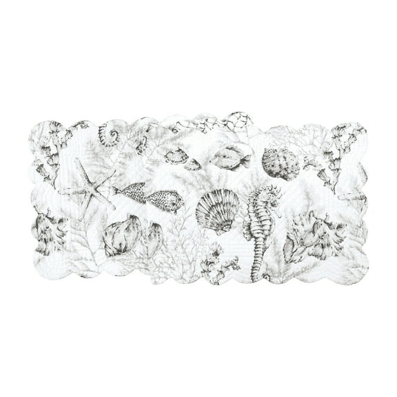 Fenwick Isle Coastal Gray Seahorse Shells Starfish Design Table Runner 14" x 51"