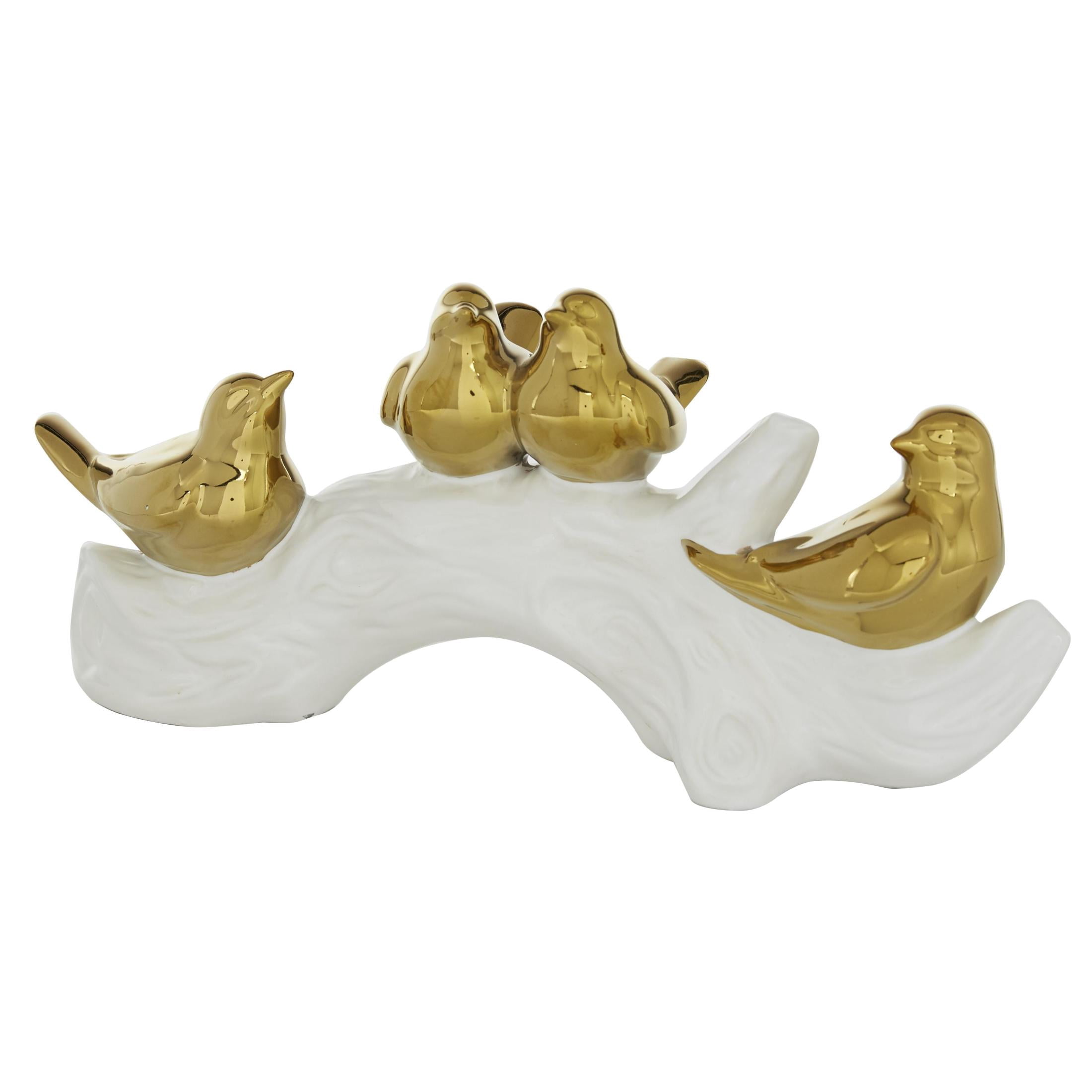 14" x 6" Gold Porcelain Ceramic Bird Sculpture, by DecMode