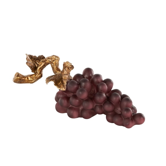 14" x 6" Purple Polystone Grape Fruit Sculpture with Gold Stem, by DecMode