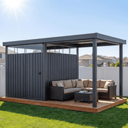 14 x 7 FT Outdoor Storage Shed, 2-in-1 Garden Metal Shed with 7 x 7 FT Porch Pergola Gazebo, Outdoor Large Open-Sided Tool Shed for Backyard Patio Garden Lawn, Black