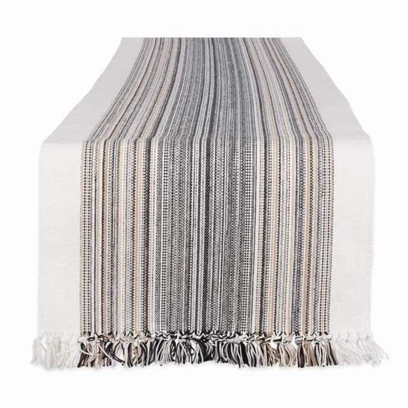 14 x 72 in. Black Striped Fringed Table Runner