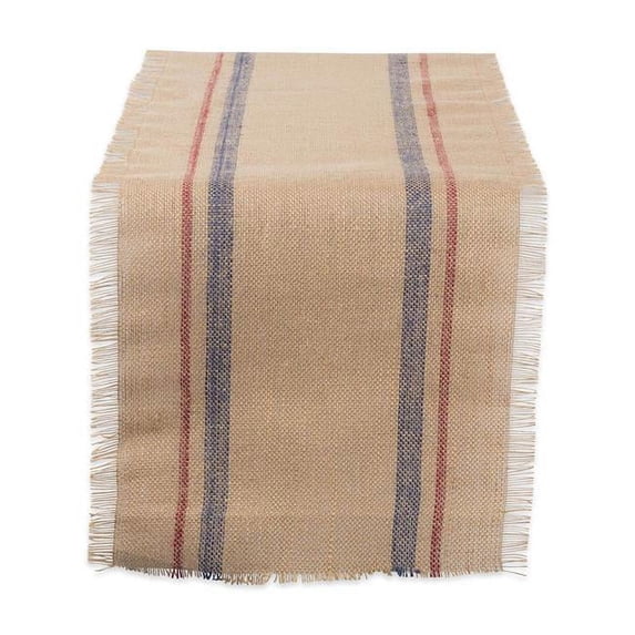 14 x 72 in. Double Border Burlap Table Runner - French Blue & Barn Red