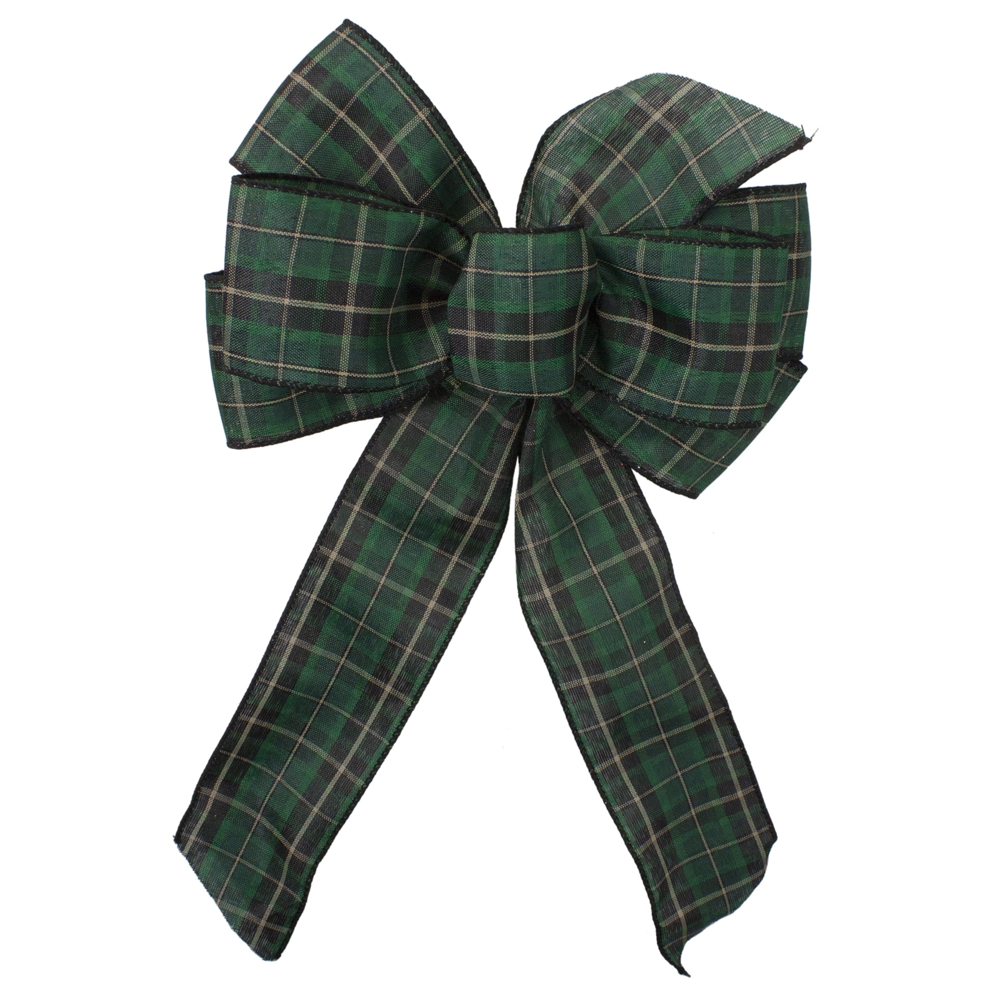 Northlight Plaid 6-Loop Christmas Bow Decoration - 9" x 14" - Black and Green