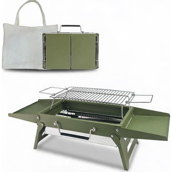 14 x 9 Inches Foldable Portable Charcoal BBQ Grill for 13 People Green