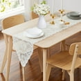 14 x 96 Inch Ivory Lace Table Runner with 2 Tassels. Classic Stylish