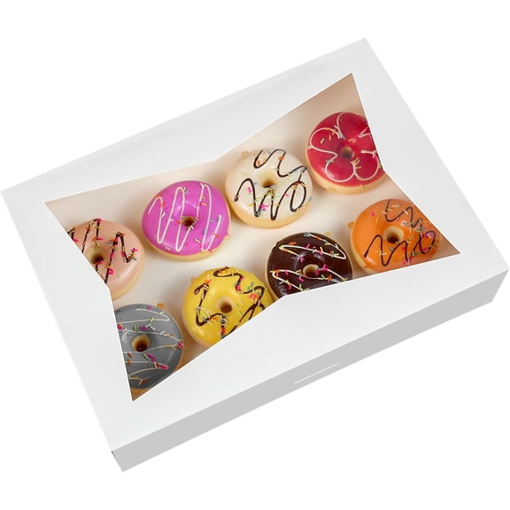 14 x10 x 3inch White Lock Corner Window Bakery Cookie Boxes, Large Paperboard Container with PVC Windows for Pie, Pack of 12
